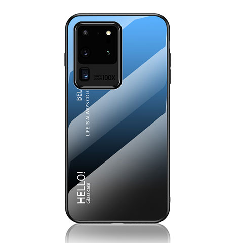 Samsung Galaxy S20 Ultra 5G用ハイブリットバンパーケース プラスチック 鏡面 虹 グラデーション 勾配色 カバー LS1 サムスン ネイビー