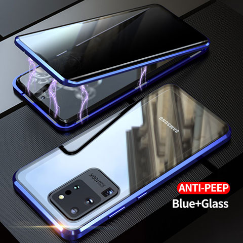 Samsung Galaxy S20 Ultra 5G用ケース 高級感 手触り良い アルミメタル 製の金属製 360度 フルカバーバンパー 鏡面 カバー LK1 サムスン ネイビー
