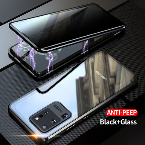 Samsung Galaxy S20 Ultra 5G用ケース 高級感 手触り良い アルミメタル 製の金属製 360度 フルカバーバンパー 鏡面 カバー LK1 サムスン ブラック