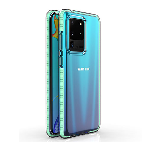 Samsung Galaxy S20 Ultra 5G用極薄ソフトケース シリコンケース 耐衝撃 全面保護 クリア透明 H01 サムスン シアン