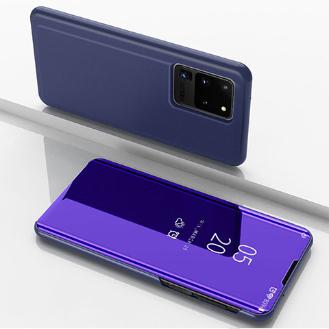 Samsung Galaxy S20 Ultra 5G用手帳型 レザーケース スタンド 鏡面 カバー サムスン パープル