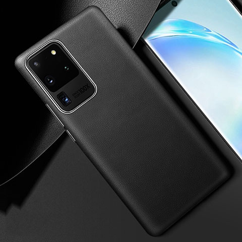 Samsung Galaxy S20 Ultra 5G用ケース 高級感 手触り良いレザー柄 R01 サムスン ブラック