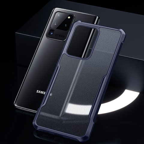 Samsung Galaxy S20 Ultra 5G用ハイブリットバンパーケース クリア透明 プラスチック 鏡面 カバー H01 サムスン ネイビー