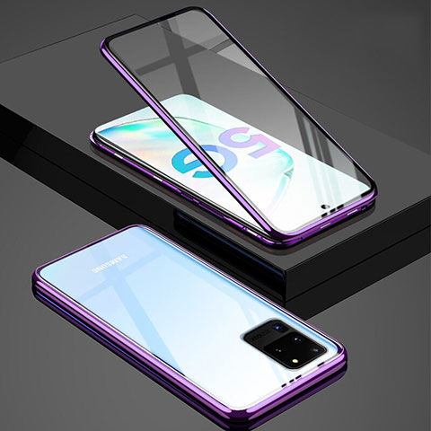 Samsung Galaxy S20 Ultra 5G用ケース 高級感 手触り良い アルミメタル 製の金属製 360度 フルカバーバンパー 鏡面 カバー T02 サムスン パープル