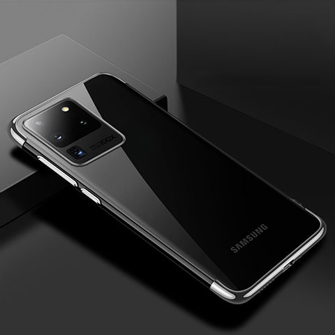Samsung Galaxy S20 Ultra 5G用極薄ソフトケース シリコンケース 耐衝撃 全面保護 クリア透明 S01 サムスン シルバー