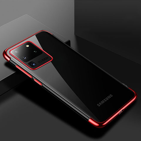 Samsung Galaxy S20 Ultra 5G用極薄ソフトケース シリコンケース 耐衝撃 全面保護 クリア透明 S01 サムスン レッド