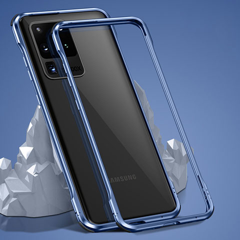 Samsung Galaxy S20 Ultra用ケース 高級感 手触り良い アルミメタル 製の金属製 360度 フルカバーバンパー 鏡面 カバー LK3 サムスン ネイビー