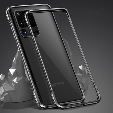 Samsung Galaxy S20 Ultra用ケース 高級感 手触り良い アルミメタル 製の金属製 360度 フルカバーバンパー 鏡面 カバー LK3 サムスン ブラック