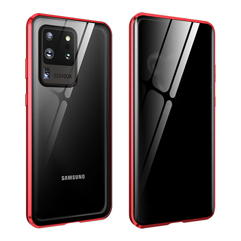 Samsung Galaxy S20 Ultra用ケース 高級感 手触り良い アルミメタル 製の金属製 360度 フルカバーバンパー 鏡面 カバー LK2 サムスン レッド