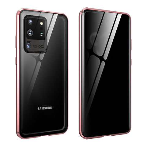 Samsung Galaxy S20 Ultra用ケース 高級感 手触り良い アルミメタル 製の金属製 360度 フルカバーバンパー 鏡面 カバー LK2 サムスン ローズゴールド