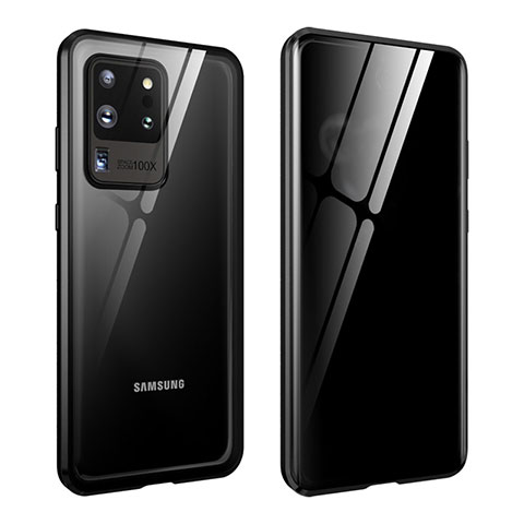 Samsung Galaxy S20 Ultra用ケース 高級感 手触り良い アルミメタル 製の金属製 360度 フルカバーバンパー 鏡面 カバー LK2 サムスン ブラック