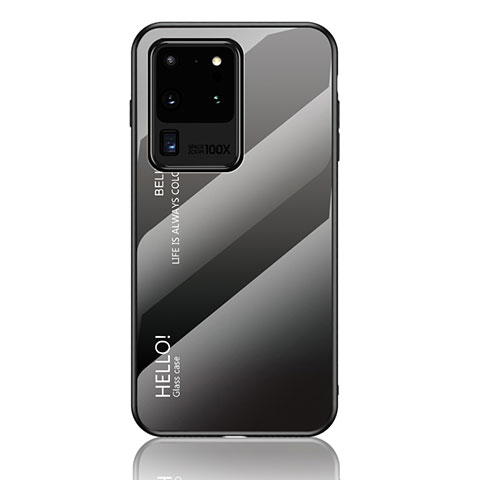 Samsung Galaxy S20 Ultra用ハイブリットバンパーケース プラスチック 鏡面 虹 グラデーション 勾配色 カバー LS1 サムスン ダークグレー