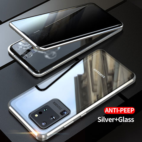 Samsung Galaxy S20 Ultra用ケース 高級感 手触り良い アルミメタル 製の金属製 360度 フルカバーバンパー 鏡面 カバー LK1 サムスン シルバー