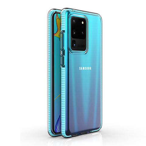 Samsung Galaxy S20 Ultra用極薄ソフトケース シリコンケース 耐衝撃 全面保護 クリア透明 H01 サムスン ブルー