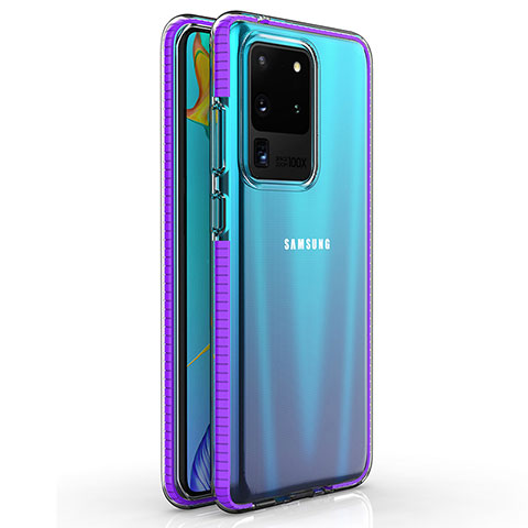Samsung Galaxy S20 Ultra用極薄ソフトケース シリコンケース 耐衝撃 全面保護 クリア透明 H01 サムスン パープル