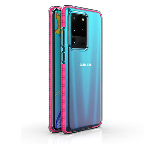 Samsung Galaxy S20 Ultra用極薄ソフトケース シリコンケース 耐衝撃 全面保護 クリア透明 H01 サムスン ローズレッド