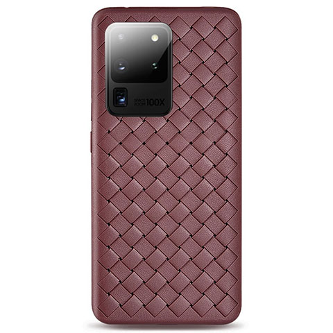 Samsung Galaxy S20 Ultra用シリコンケース ソフトタッチラバー レザー柄 カバー H05 サムスン ブラウン