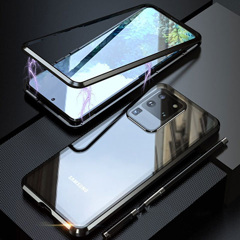 Samsung Galaxy S20 Ultra用ケース 高級感 手触り良い アルミメタル 製の金属製 360度 フルカバーバンパー 鏡面 カバー T01 サムスン ブラック