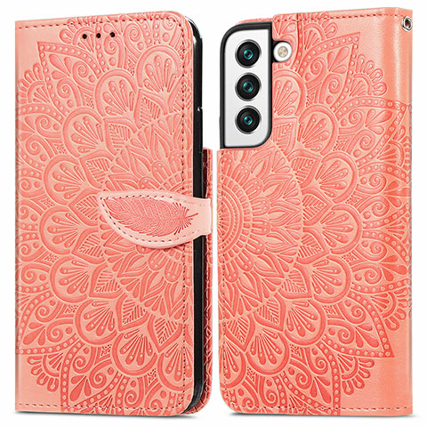 Samsung Galaxy S21 5G用手帳型 レザーケース スタンド パターン カバー S04D サムスン オレンジ