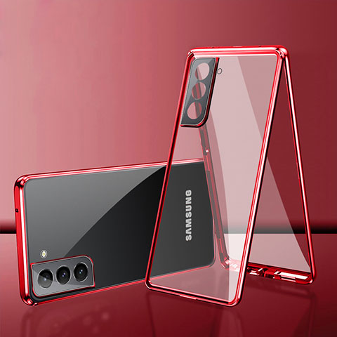 Samsung Galaxy S21 5G用ケース 高級感 手触り良い アルミメタル 製の金属製 360度 フルカバーバンパー 鏡面 カバー M03 サムスン レッド