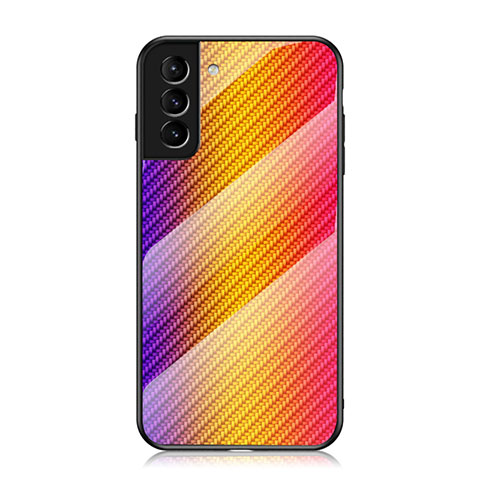 Samsung Galaxy S21 5G用ハイブリットバンパーケース プラスチック 鏡面 虹 グラデーション 勾配色 カバー M01 サムスン イエロー