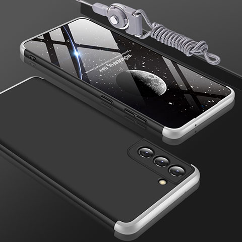 Samsung Galaxy S21 5G用ハードケース プラスチック 質感もマット 前面と背面 360度 フルカバー サムスン シルバー・ブラック