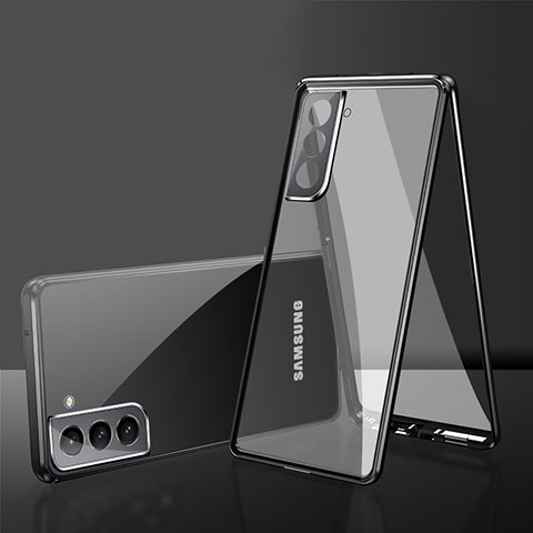 Samsung Galaxy S21 FE 5G用ケース 高級感 手触り良い アルミメタル 製の金属製 360度 フルカバーバンパー 鏡面 カバー M03 サムスン ブラック