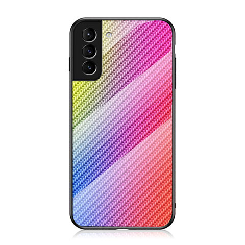 Samsung Galaxy S21 FE 5G用ハイブリットバンパーケース プラスチック 鏡面 虹 グラデーション 勾配色 カバー M01 サムスン ピンク