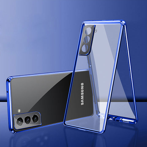 Samsung Galaxy S21 Plus 5G用ケース 高級感 手触り良い アルミメタル 製の金属製 360度 フルカバーバンパー 鏡面 カバー M03 サムスン ネイビー