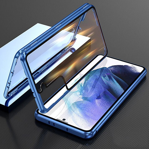 Samsung Galaxy S21 Plus 5G用ケース 高級感 手触り良い アルミメタル 製の金属製 360度 フルカバーバンパー 鏡面 カバー M01 サムスン ネイビー