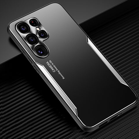 Samsung Galaxy S21 Ultra 5G用ケース 高級感 手触り良い アルミメタル 製の金属製 兼シリコン カバー M03 サムスン シルバー