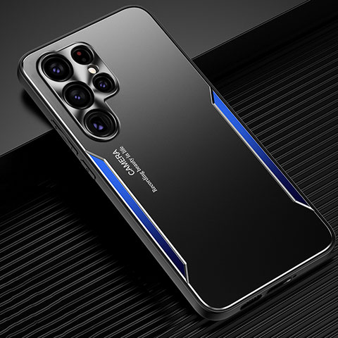 Samsung Galaxy S21 Ultra 5G用ケース 高級感 手触り良い アルミメタル 製の金属製 兼シリコン カバー M03 サムスン ネイビー