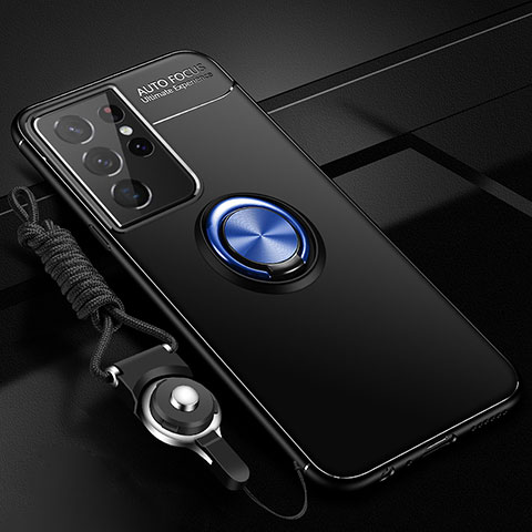 Samsung Galaxy S21 Ultra 5G用極薄ソフトケース シリコンケース 耐衝撃 全面保護 アンド指輪 マグネット式 バンパー A05 サムスン ネイビー・ブラック