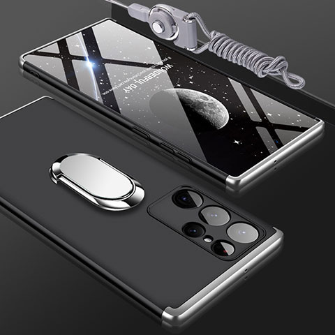 Samsung Galaxy S21 Ultra 5G用ハードケース プラスチック 質感もマット 前面と背面 360度 フルカバー M01 サムスン シルバー・ブラック