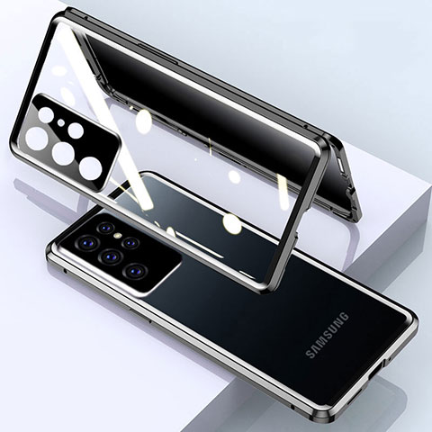 Samsung Galaxy S21 Ultra 5G用ケース 高級感 手触り良い アルミメタル 製の金属製 360度 フルカバーバンパー 鏡面 カバー M03 サムスン ブラック