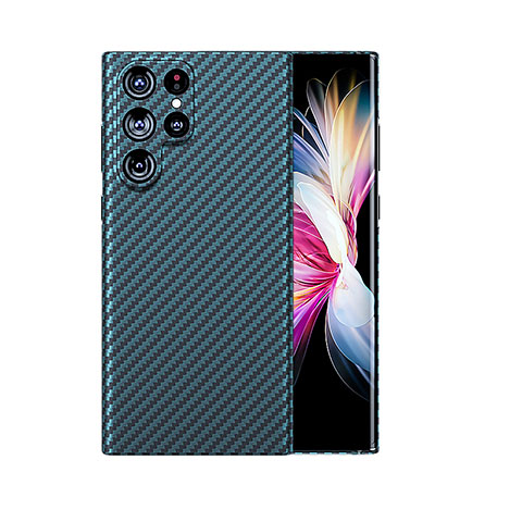 Samsung Galaxy S21 Ultra 5G用炭素繊維ケース ソフトタッチラバー ツイル カバー T02 サムスン ネイビー