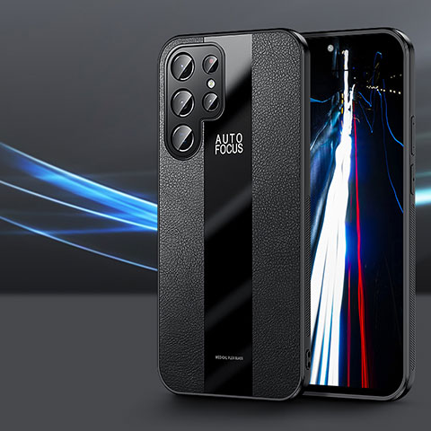 Samsung Galaxy S21 Ultra 5G用シリコンケース ソフトタッチラバー レザー柄 カバー S07 サムスン ブラック