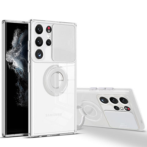 Samsung Galaxy S21 Ultra 5G用極薄ソフトケース シリコンケース 耐衝撃 全面保護 クリア透明 アンド指輪 S03 サムスン ホワイト