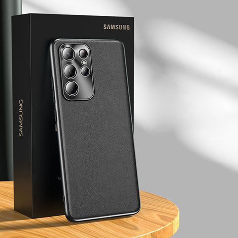 Samsung Galaxy S21 Ultra 5G用ケース 高級感 手触り良いレザー柄 S03 サムスン ブラック