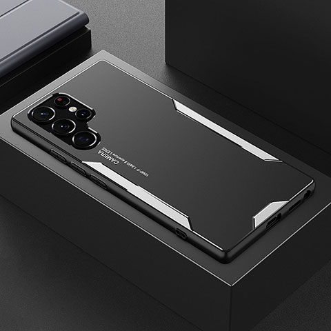 Samsung Galaxy S21 Ultra 5G用ケース 高級感 手触り良い アルミメタル 製の金属製 兼シリコン カバー M01 サムスン シルバー
