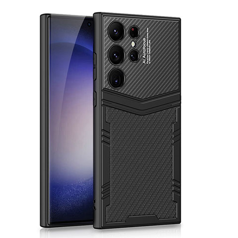 Samsung Galaxy S21 Ultra 5G用ハイブリットバンパーケース 高級感 手触り良いレザー柄 兼プラスチック AC1 サムスン ブラック