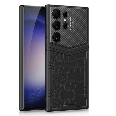 Samsung Galaxy S21 Ultra 5G用ハイブリットバンパーケース 高級感 手触り良いレザー柄 兼プラスチック AC3 サムスン ブラック