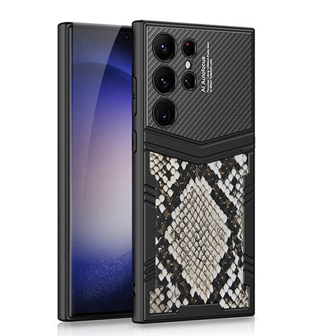 Samsung Galaxy S21 Ultra 5G用ハイブリットバンパーケース 高級感 手触り良いレザー柄 兼プラスチック AC5 サムスン ブラック