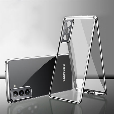 Samsung Galaxy S22 Plus 5G用ケース 高級感 手触り良い アルミメタル 製の金属製 360度 フルカバーバンパー 鏡面 カバー M03 サムスン シルバー