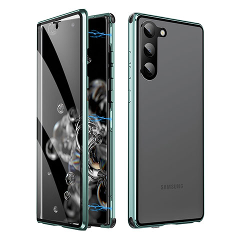 Samsung Galaxy S22 Plus 5G用ケース 高級感 手触り良い アルミメタル 製の金属製 360度 フルカバーバンパー 鏡面 カバー LK1 サムスン グリーン
