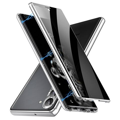 Samsung Galaxy S22 Plus 5G用ケース 高級感 手触り良い アルミメタル 製の金属製 360度 フルカバーバンパー 鏡面 カバー LK2 サムスン シルバー