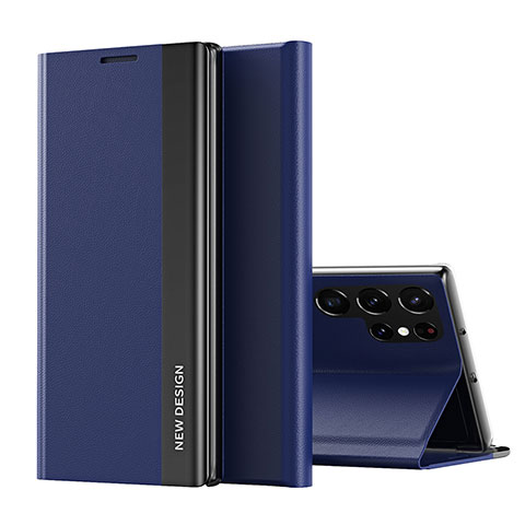 Samsung Galaxy S22 Ultra 5G用手帳型 レザーケース スタンド カバー サムスン ネイビー