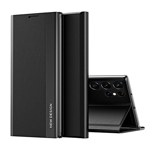 Samsung Galaxy S22 Ultra 5G用手帳型 レザーケース スタンド カバー サムスン ブラック