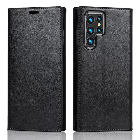 Samsung Galaxy S22 Ultra 5G用手帳型 レザーケース スタンド カバー D07T サムスン ブラック