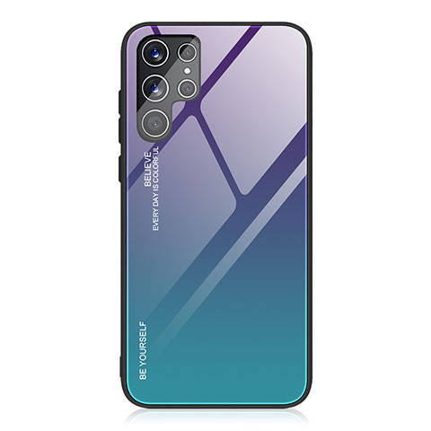 Samsung Galaxy S22 Ultra 5G用ハイブリットバンパーケース プラスチック 鏡面 虹 グラデーション 勾配色 カバー サムスン パープル